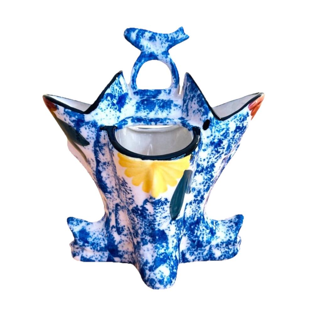 Utensil Cutlery Holder Blue White Organizer Kitchen Decor Stand Nautical Fish